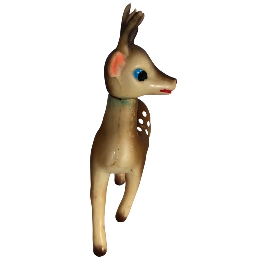 VINTAGE 60s Lot of 3 Rubber Christmas Deer Reindeer Japan MCM Holiday *Flawed*